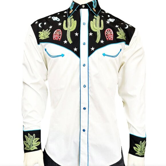 Rockmount Ranch Wear Men's Black Cactus & Star Embroidered Western Shirt S - Picture 6 of 6